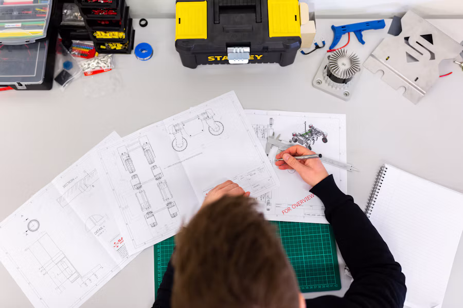 Technician working in an electronics manufacturing environment